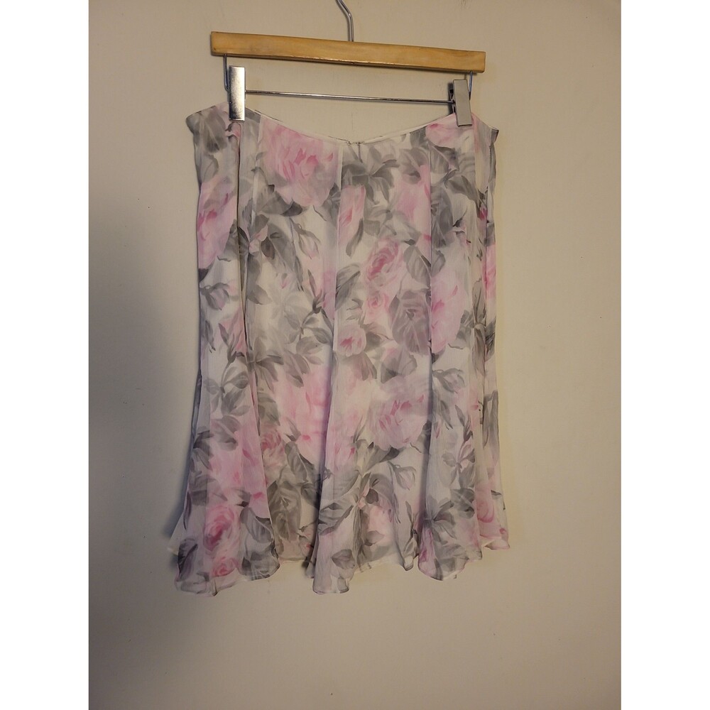 Vintage Talbots Ivory Pink Floral Silk 8 Panel Mini Skirt Sz 16 Fairy